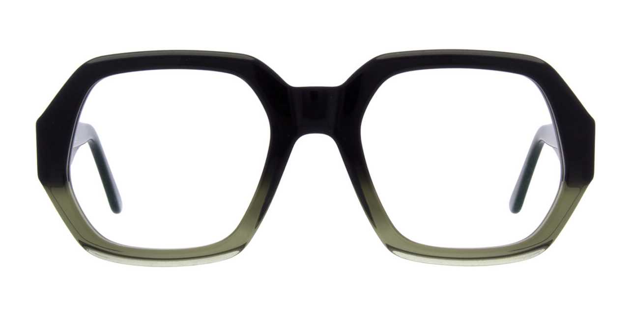 Black, plastic cateye frames with matte gold metal bridge